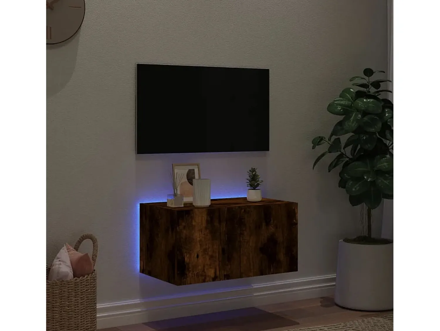 Online Móvel de parede p/ TV c/ luzes LED 60x35x31 cm carvalho fumado PT176516 Castanho