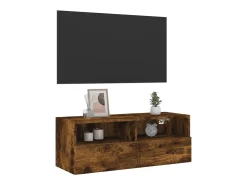 Móvel de parede p/ TV 80x30x30cm deriv. madeira carvalho fumado PT505955^ Móvel De Tv