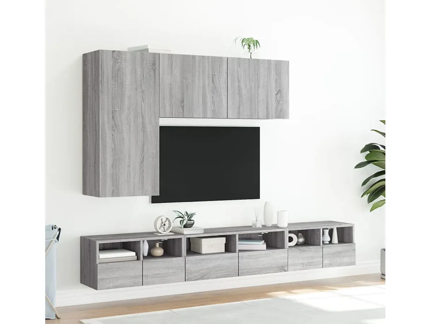 Móvel de parede p/ TV 60x30x30cm derivados madeira cinza sonoma PT142659^ Móvel De Tv