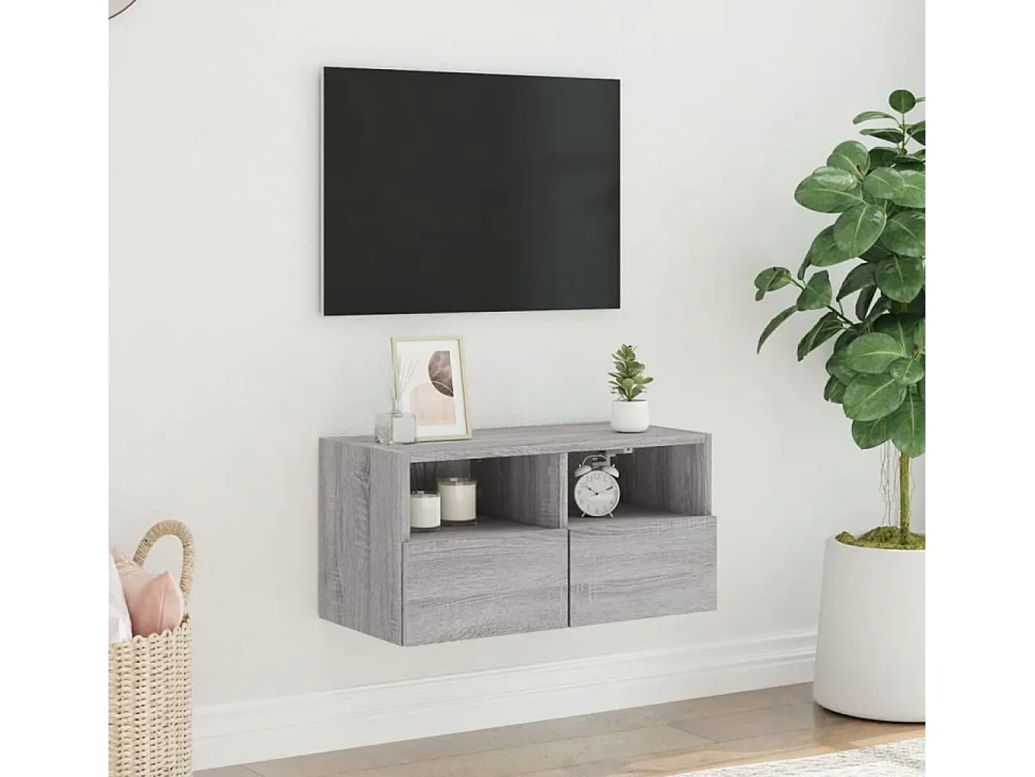 Móvel de parede p/ TV 60x30x30cm derivados madeira cinza sonoma PT142659^ Móvel De Tv