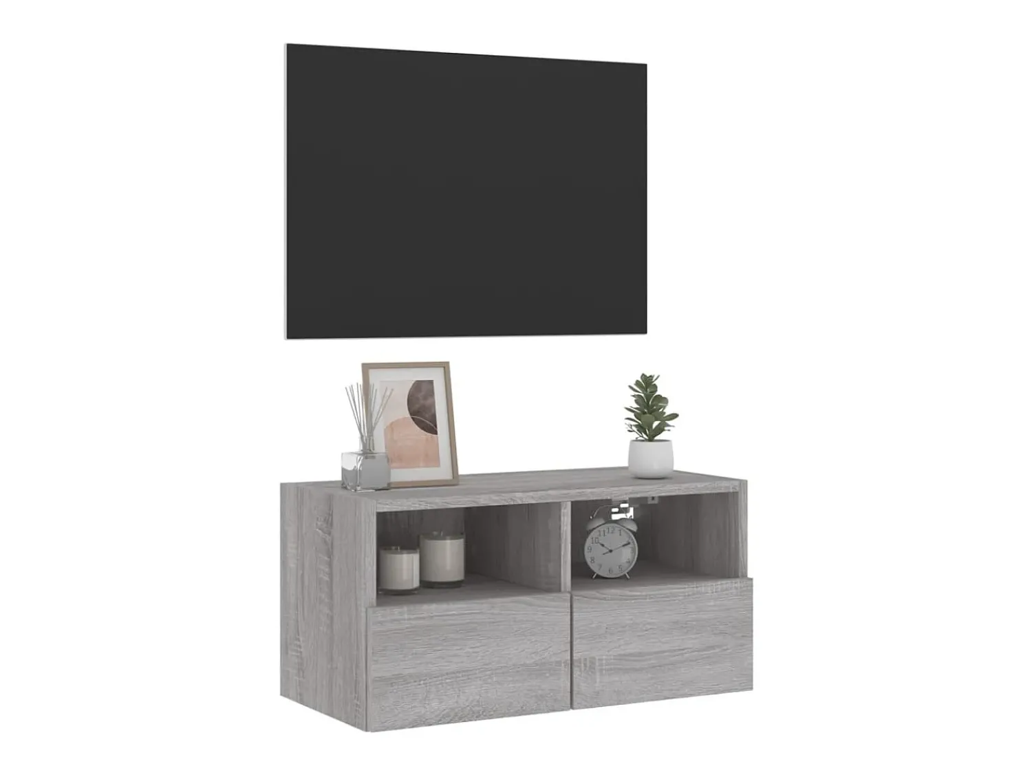 Móvel de parede p/ TV 60x30x30cm derivados madeira cinza sonoma PT142659^ Móvel De Tv