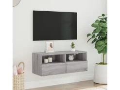 Móvel De Tv| Móvel de parede p/ TV 80x30x30cm derivados madeira cinza sonoma PT308634 Cinzento