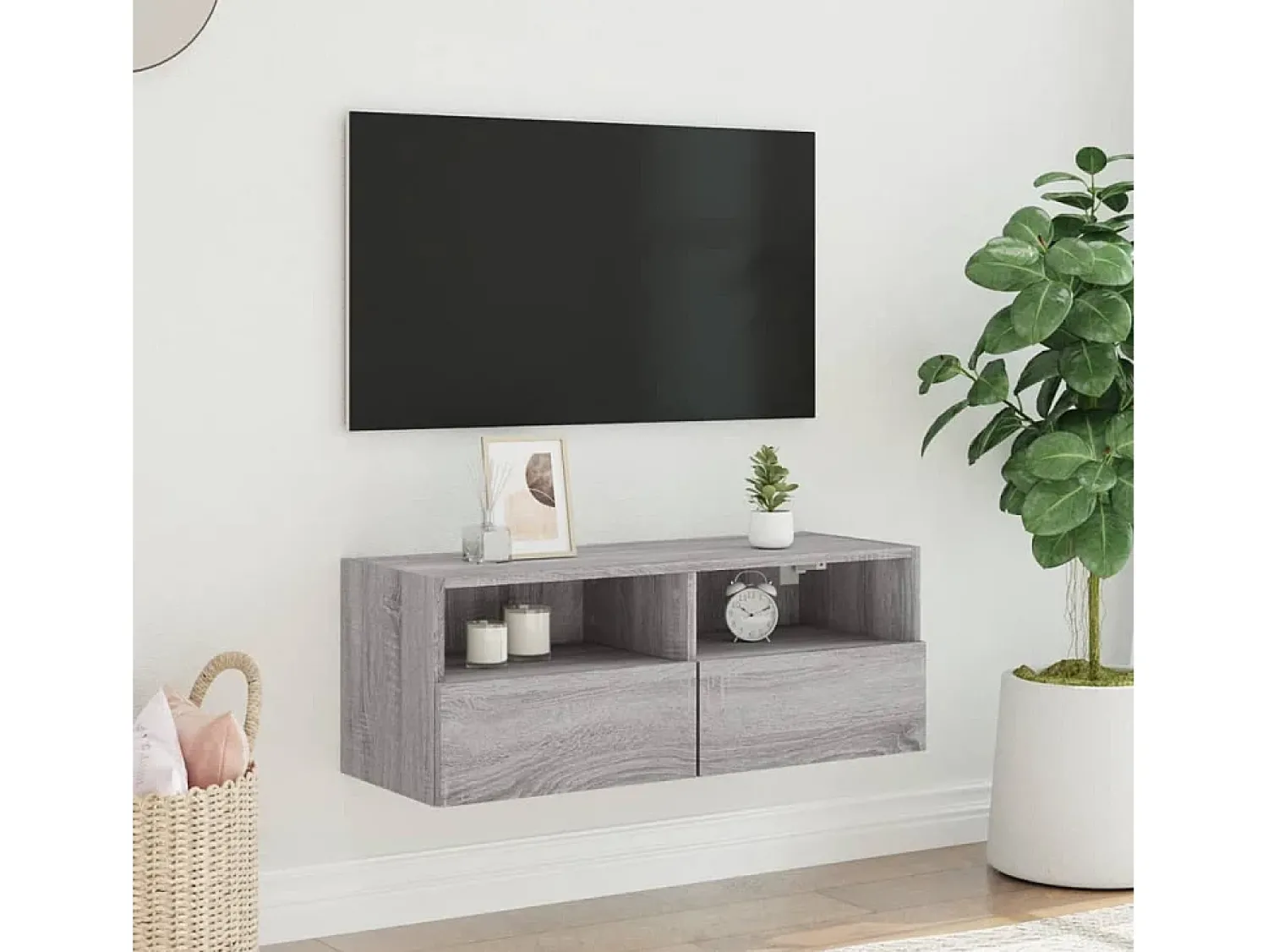 Móvel De Tv| Móvel de parede p/ TV 80x30x30cm derivados madeira cinza sonoma PT308634 Cinzento