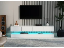 New Móvel de parede para TV, 130 × 33 × 15 cm, , com 2 armários, 4 gavetas e iluminação LED de 16 cores, para TVs de 55