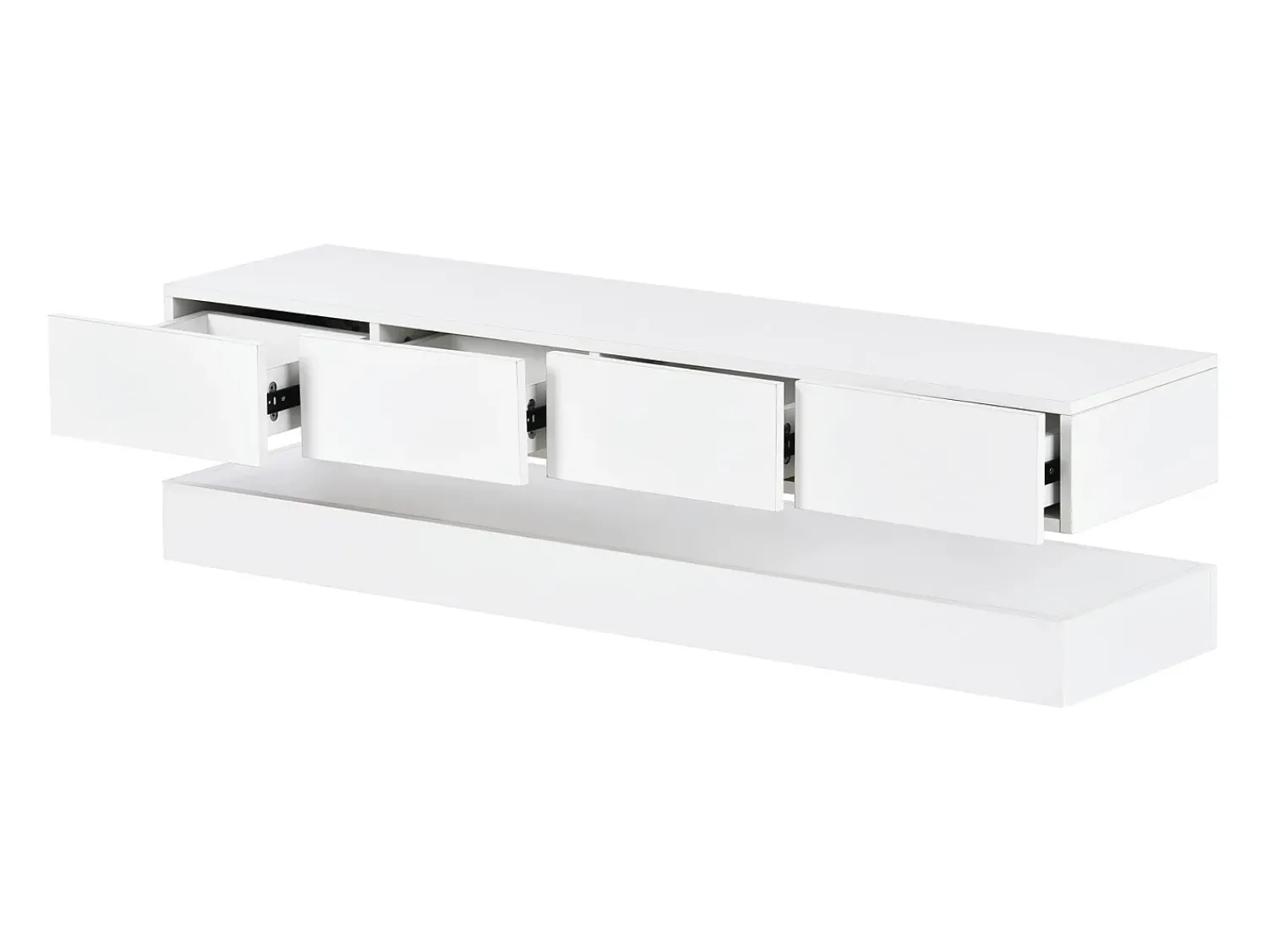 New Móvel de parede para TV, 130 × 33 × 15 cm, , com 2 armários, 4 gavetas e iluminação LED de 16 cores, para TVs de 55". Branco