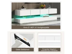 New Móvel de parede para TV, 130 × 33 × 15 cm, , com 2 armários, 4 gavetas e iluminação LED de 16 cores, para TVs de 55