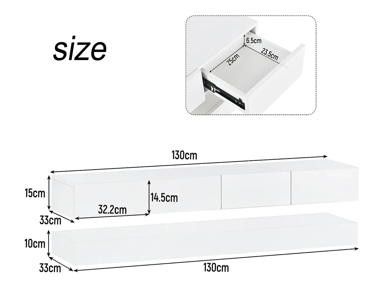 New Móvel de parede para TV, 130 × 33 × 15 cm, , com 2 armários, 4 gavetas e iluminação LED de 16 cores, para TVs de 55". Branco