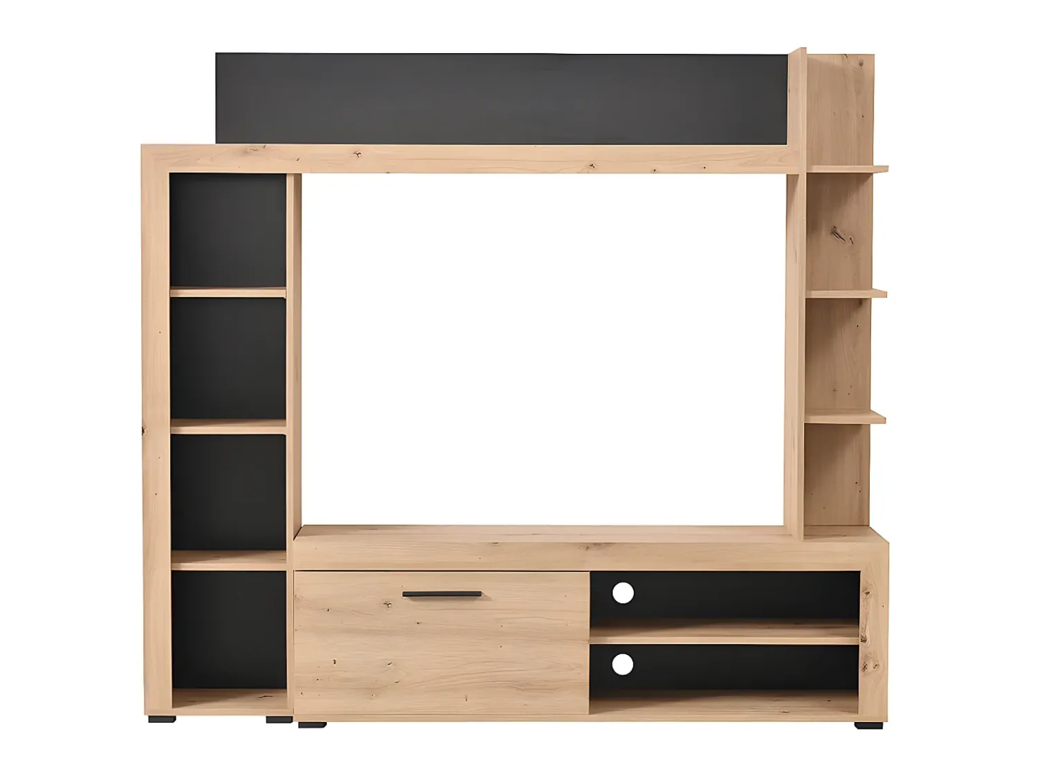 Móvel De Tv*Vente-unique Móvel de parede para TV BATLIMORE com espaço de armazenamento - Cor: Carvalho Cinza antracite / Natural claro