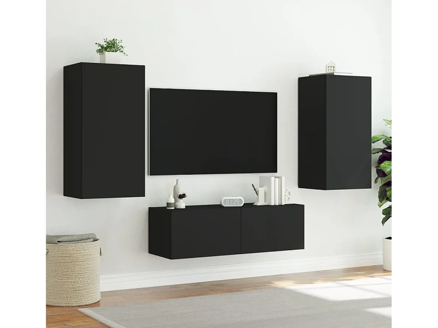 Móvel De Tv* Móvel de parede para TV com luzes LED 40,5x35x80 cm PT401670 Preto