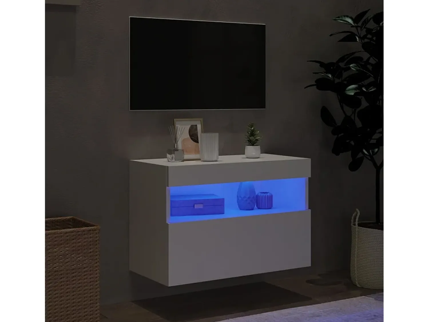 Hot Móvel de parede para TV com luzes LED 60x30x40 cm PT282035 Branco
