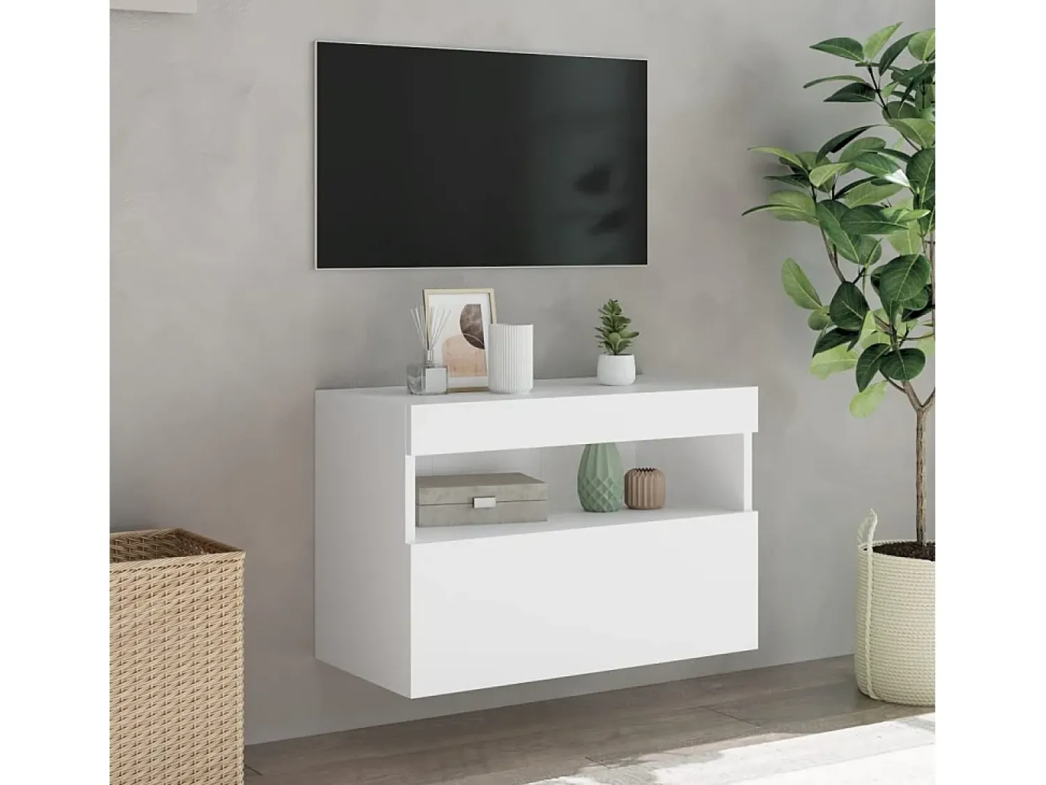 Hot Móvel de parede para TV com luzes LED 60x30x40 cm PT282035 Branco