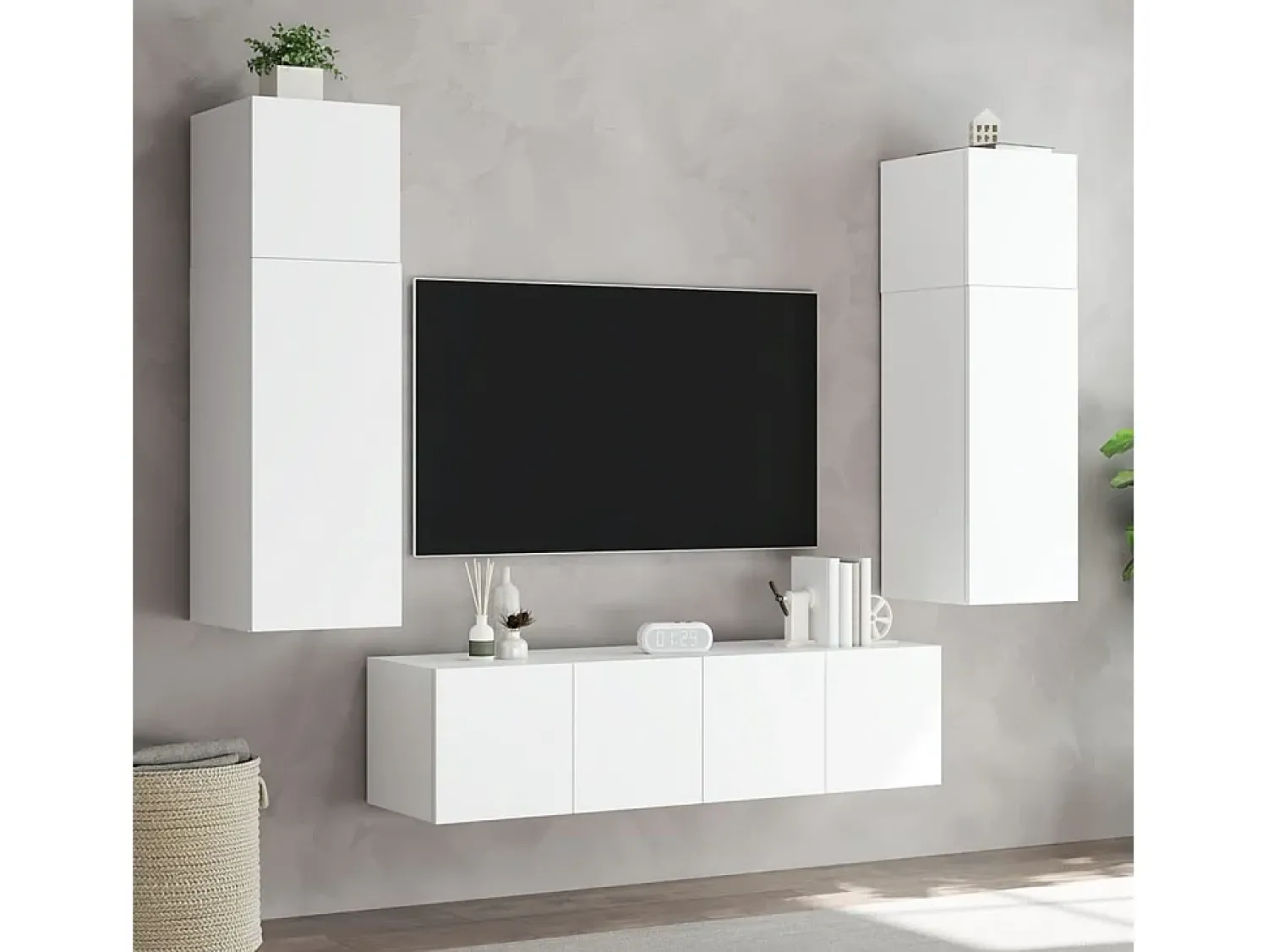 Móvel De Tv* Móvel de parede para TV com luzes LED 80x35x31 cm PT204622 Branco