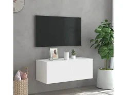 Móvel De Tv* Móvel de parede para TV com luzes LED 80x35x31 cm PT204622 Branco