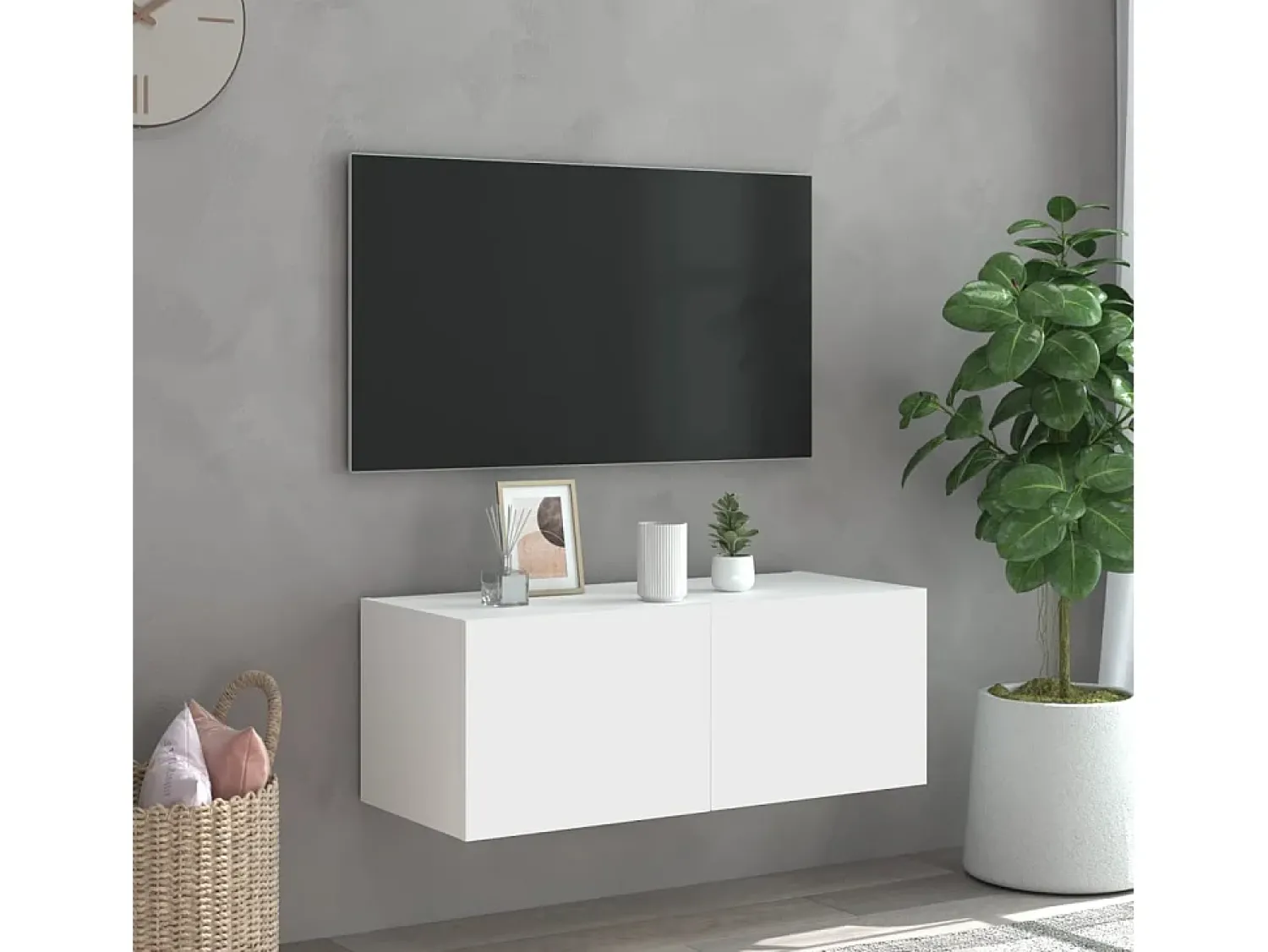 Móvel De Tv* Móvel de parede para TV com luzes LED 80x35x31 cm PT204622 Branco