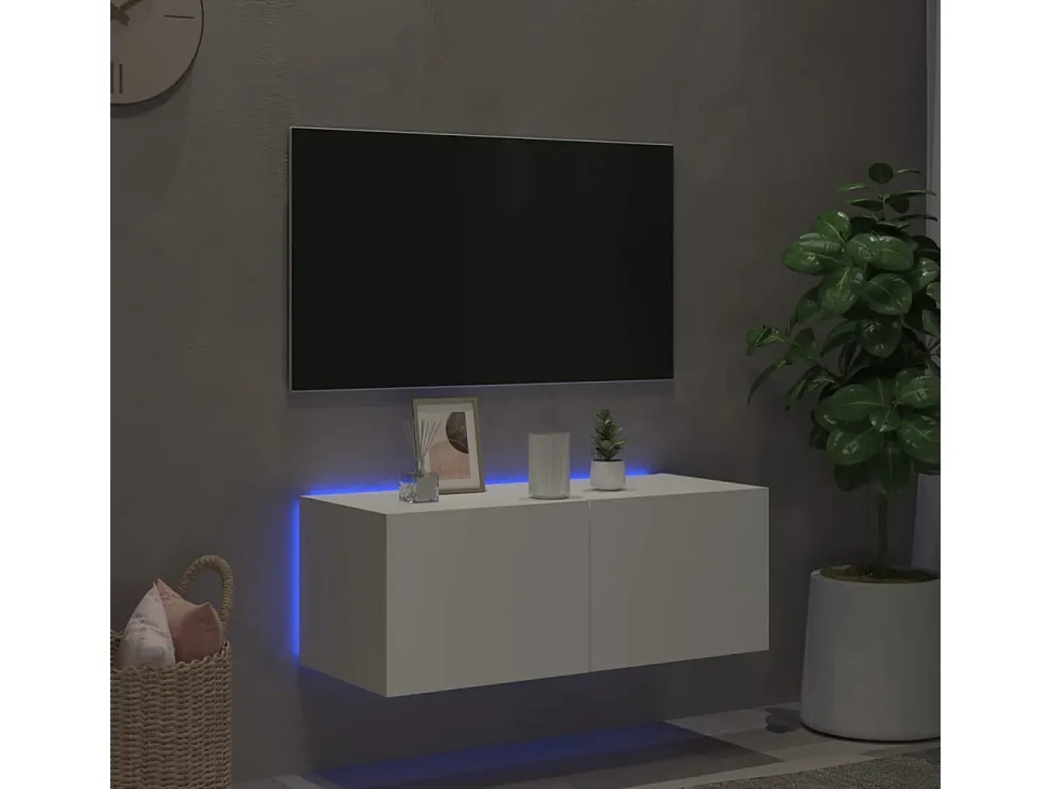Móvel De Tv* Móvel de parede para TV com luzes LED 80x35x31 cm PT204622 Branco