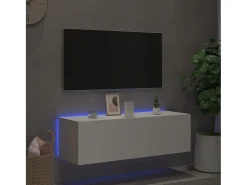 Móvel De Tv| Móvel de parede para TV com luzes LED 100x35x31 cm PT393630 Branco