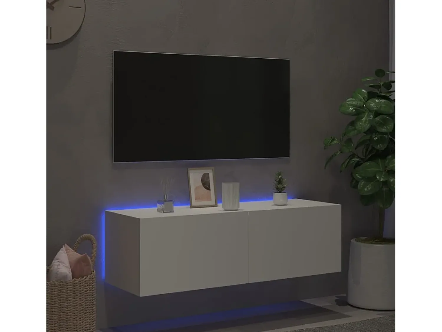 Móvel De Tv| Móvel de parede para TV com luzes LED 100x35x31 cm PT393630 Branco