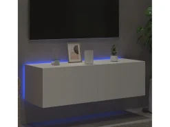 Móvel De Tv| Móvel de parede para TV com luzes LED 100x35x31 cm PT393630 Branco
