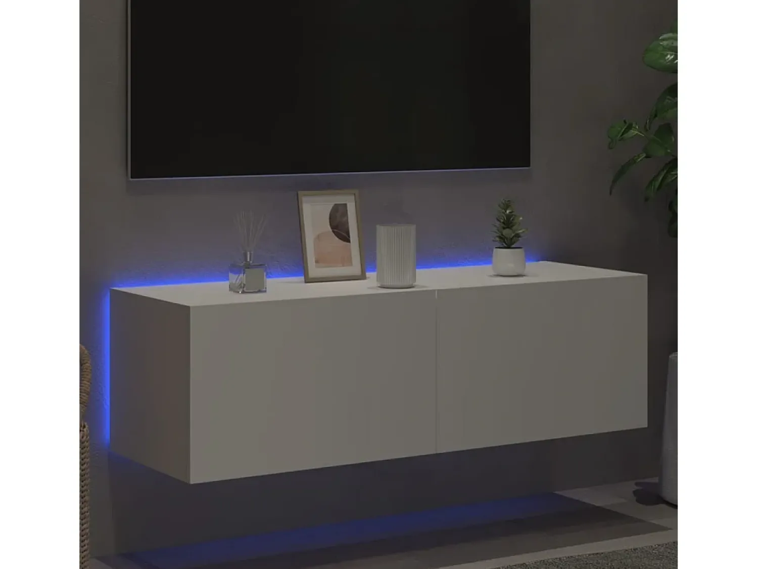 Móvel De Tv| Móvel de parede para TV com luzes LED 100x35x31 cm PT393630 Branco