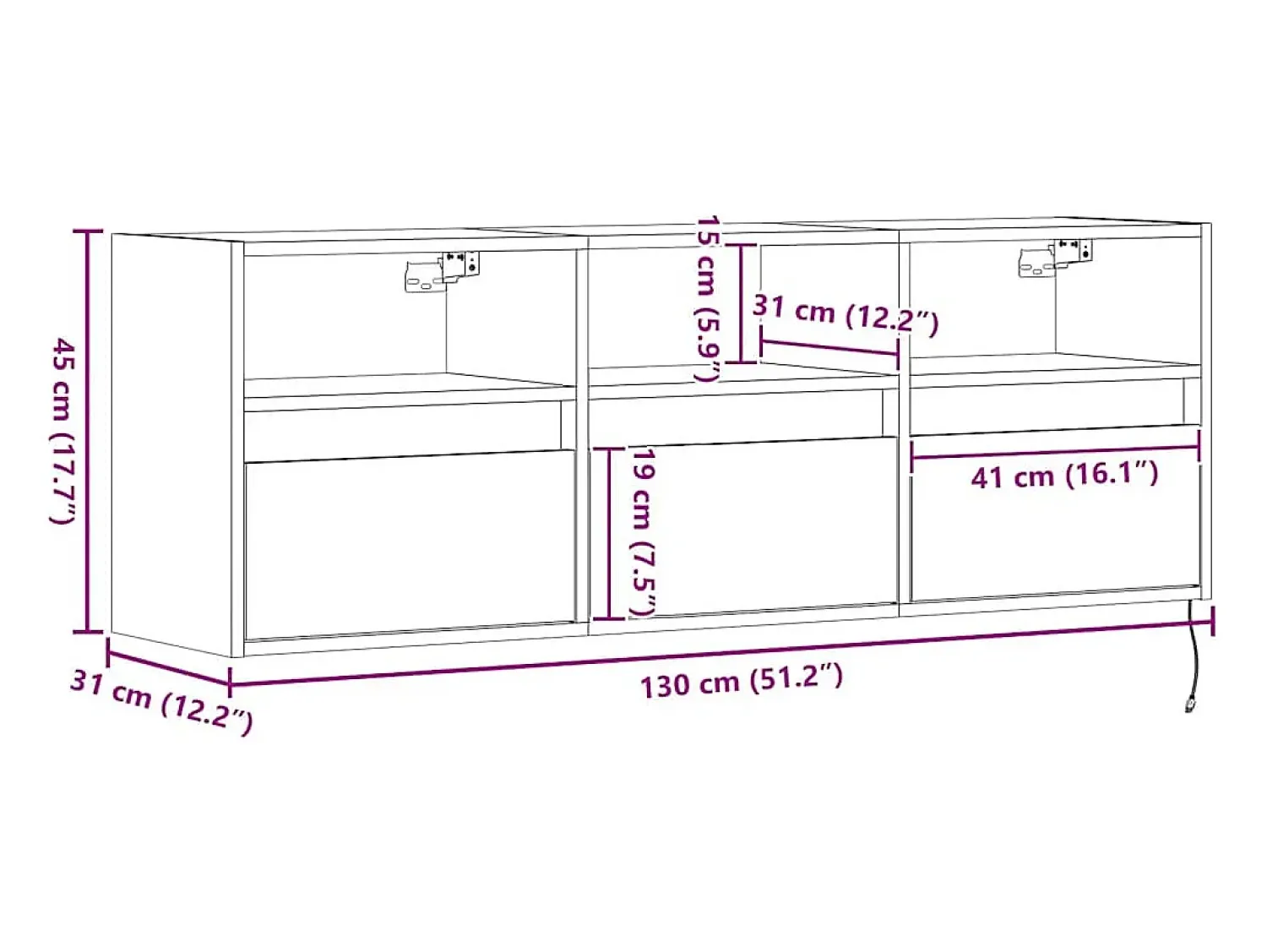 vidaxl Móvel de parede para TV com luzes LED 130x31x45 cm^ Móvel De Tv