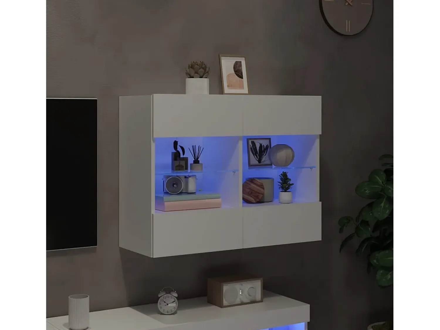 Móvel De Tv| Móvel de parede para TV com luzes LED 78,5x30x60,5 cm PT580289 Branco