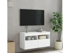 Móvel De Tv| Móvel de parede para TV com luzes LED 80x30x40 cm PT955203 Branco