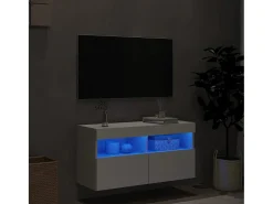 Móvel De Tv| Móvel de parede para TV com luzes LED 80x30x40 cm PT955203 Branco