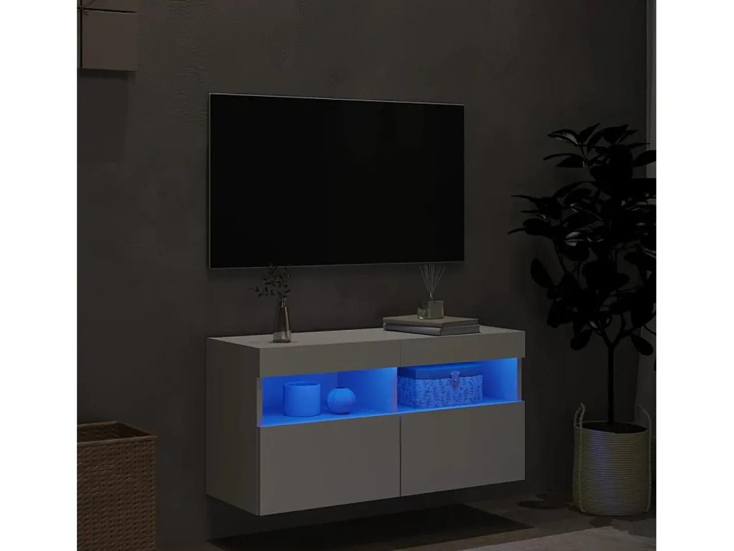 Móvel De Tv| Móvel de parede para TV com luzes LED 80x30x40 cm PT955203 Branco