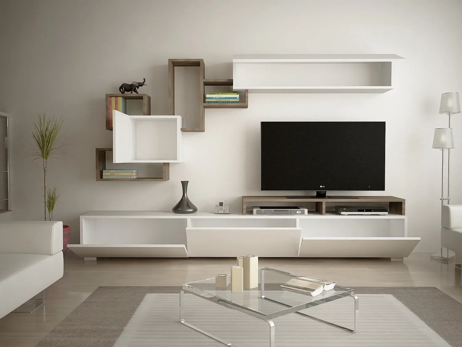 Móvel De Tv*Vente-unique Móvel de parede para TV com espaço de armazenamento - Tons claros naturais e brancos - TALOLI II Natural claro / Branco