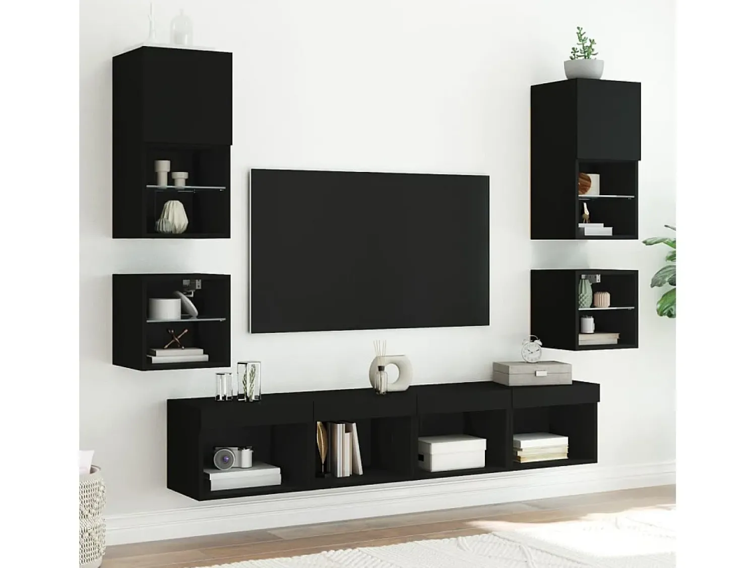 Móvel De Tv*vidaxl Móvel de parede para TV com luzes LED 30x28,5x30 cm Preto