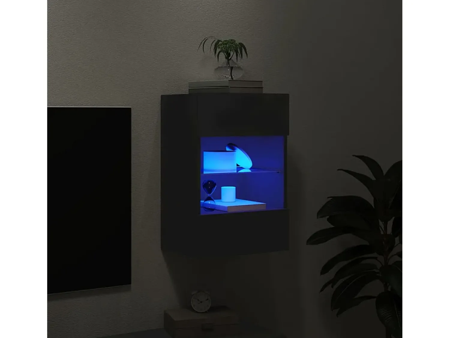 Móvel de parede para TV com luzes LED 40x30x60,5 cm PT470816 Preto