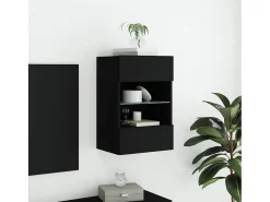 Móvel de parede para TV com luzes LED 40x30x60,5 cm PT470816 Preto
