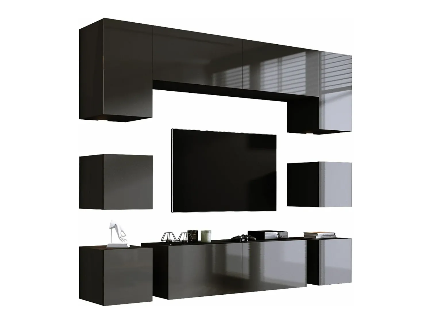 Móvel De Tv| Móvel de parede para TV, Móvel de parede, Fosco/CINZA BRILHANTE, Móvel de parede LED para sala de estar Preto