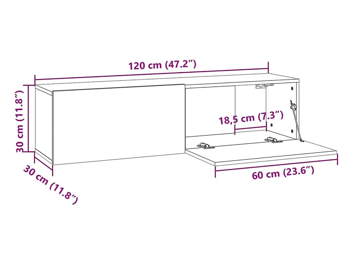 Móvel De Tv|Helloshop26 Móvel de parede para TV Sonoma 120 x 30 x 30 cm madeira engenheirada cinza 02_0024282 Castanho