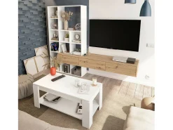Móvel De Tv|Dmora Móvel de parede Wausau, Conjunto de sala com 3 gavetas, Estante multiuso para sala, 226x28h173 cm, e Carvalho Nó Branco