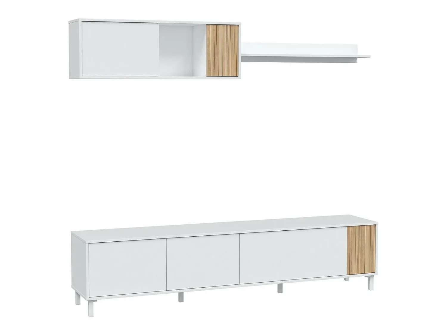 Sale Dmora Móvel de parede Woonsocket, Armário de sala com portas, Armário suspenso com prateleira, Aparador multiuso, 200x40h47 cm, e Carvalho Branco