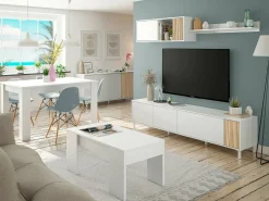 Sale Dmora Móvel de parede Woonsocket, Armário de sala com portas, Armário suspenso com prateleira, Aparador multiuso, 200x40h47 cm, e Carvalho Branco