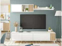 Sale Dmora Móvel de parede Woonsocket, Armário de sala com portas, Armário suspenso com prateleira, Aparador multiuso, 200x40h47 cm, e Carvalho Branco