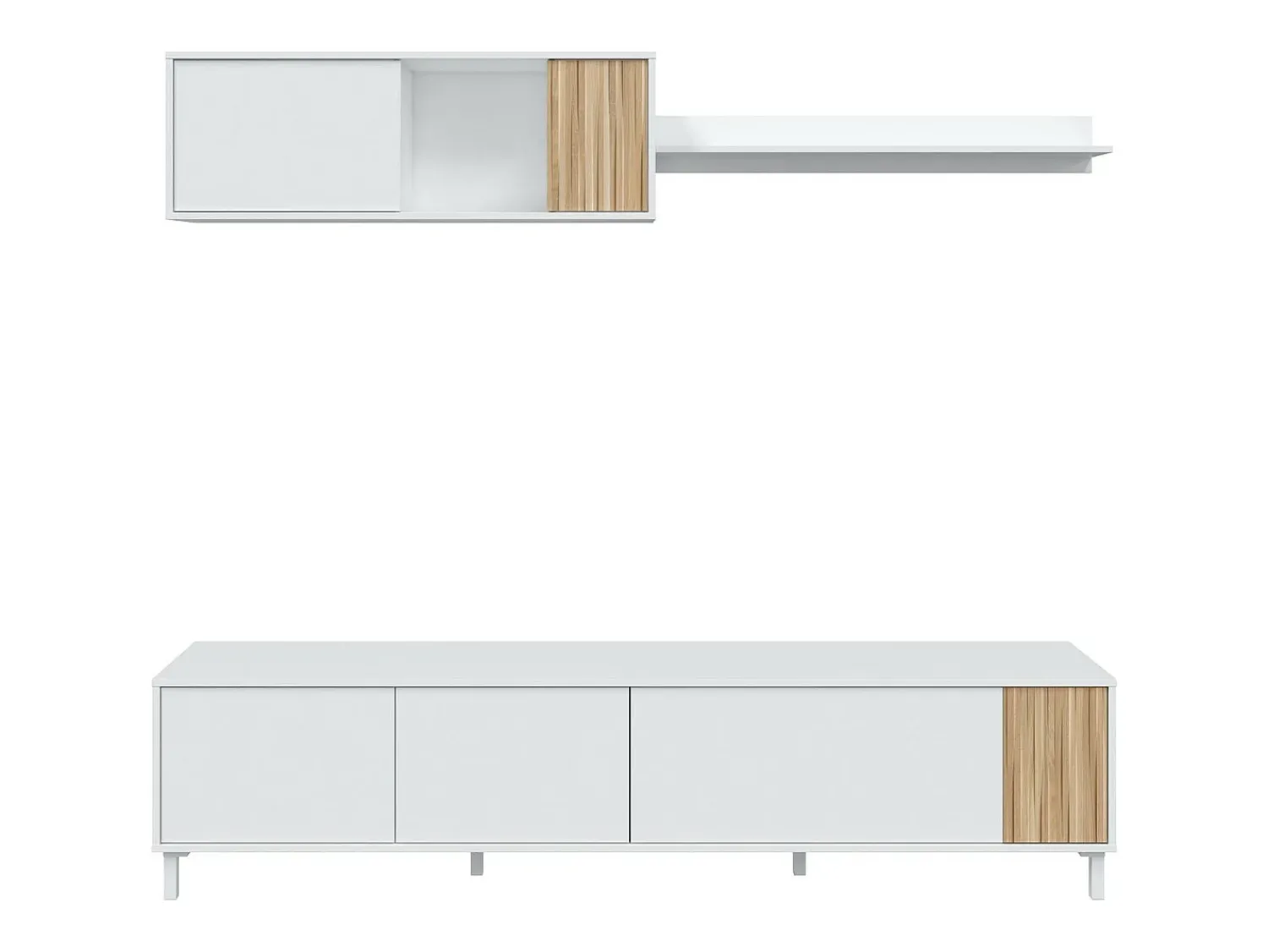 Sale Dmora Móvel de parede Woonsocket, Armário de sala com portas, Armário suspenso com prateleira, Aparador multiuso, 200x40h47 cm, e Carvalho Branco