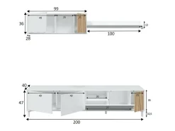 Sale Dmora Móvel de parede Woonsocket, Armário de sala com portas, Armário suspenso com prateleira, Aparador multiuso, 200x40h47 cm, e Carvalho Branco