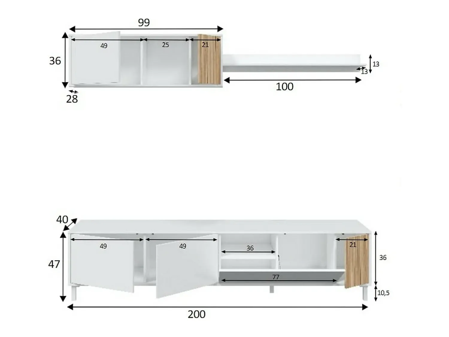 Sale Dmora Móvel de parede Woonsocket, Armário de sala com portas, Armário suspenso com prateleira, Aparador multiuso, 200x40h47 cm, e Carvalho Branco