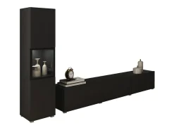 Móvel De Tv* Móvel de sala com iluminação, conjunto suspenso e de chão de 2 elementos com móvel de TV de 180 cm e vitrina, corpo mate Preto