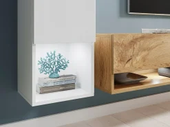 Online Móvel de sala moderno 4 peças – conjunto TV suspenso 180 cm, coluna e 2 armários, corpo , frentes brilho Branco