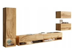 Móvel De Tv| Móvel de sala moderno 4 peças – conjunto TV suspenso 180 cm com coluna e armários, carvalho wotan mate Natural escuro