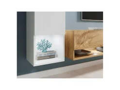 Móvel De Tv| Móvel de sala moderno 4 peças – conjunto TV suspenso 180 cm com coluna e armários, carvalho wotan mate Natural escuro