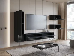 Móvel De Tv* Móvel de sala moderno 4 peças – conjunto TV suspenso 180 cm com coluna e armários, grafite mate Preto