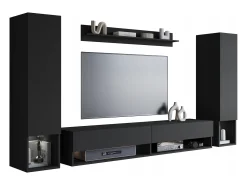 Móvel de sala moderno com LED – conjunto suspenso para sala 2 colunas + móvel de TV 180 cm + prateleira, mate^ Móvel De Tv