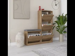 Móvel De Arrumação|Sapateira*Concept-Usine Móvel de Sapateira Industrial com Assento e 12 Prateleiras - Carvalho e Antracite Natural claro