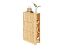 Outlet ModernLuxe Móvel de sapatos moderno 70x23,5x115 cm - con 3 portas - Prateleiras abertas - aspecto de madeira - MDF - Natural Natural claro