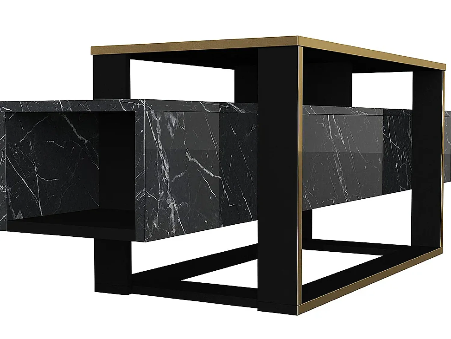 Vente-unique Móvel de TV - 2 nichos - Efeito mármore e dourado - COMEBI^ Móvel De Tv